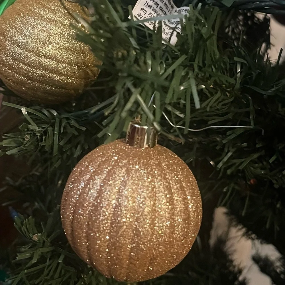 Gold Glitter coated glass Holiday Christmas Ornaments 2 x 2.5 inch